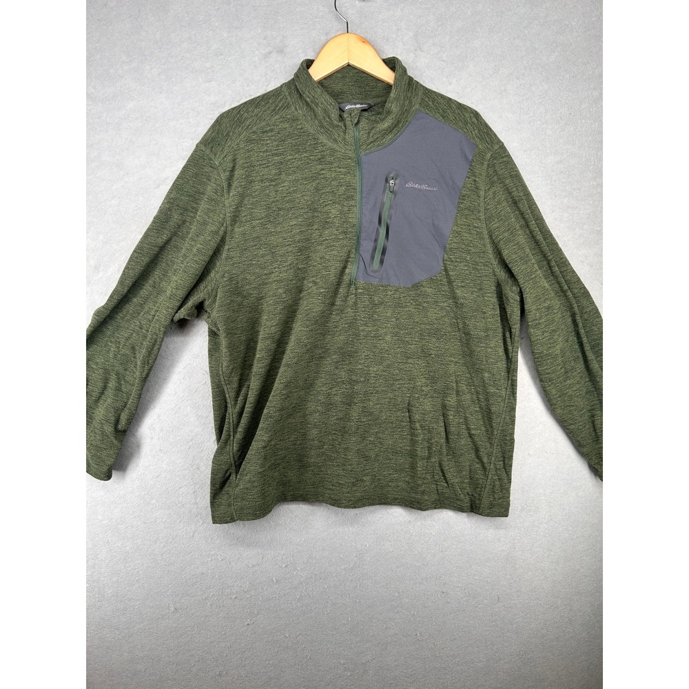 Eddie Bauer Mens XXL Green Heathered Quarter Zip Fleece Pullover EM31LK119P